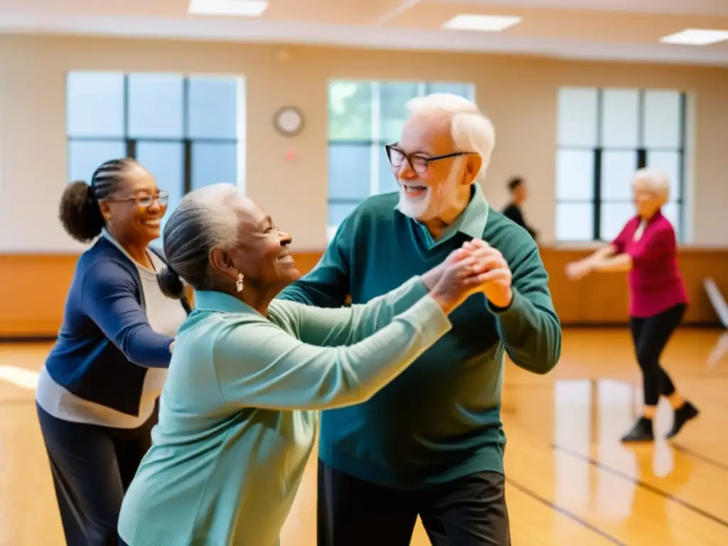 Personas de todas las edades disfrutan de una sesión de danzaterapia, creando un ambiente cálido y acogedor