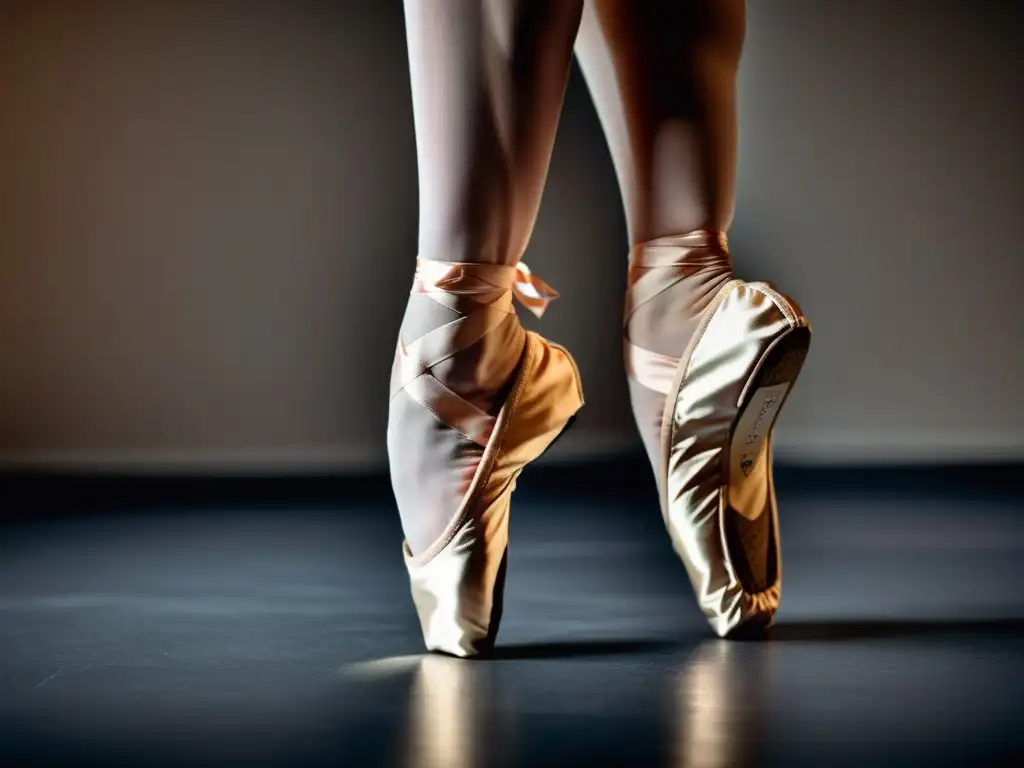 Los pies de una bailarina en punta muestran el esfuerzo y la fortaleza para la danza