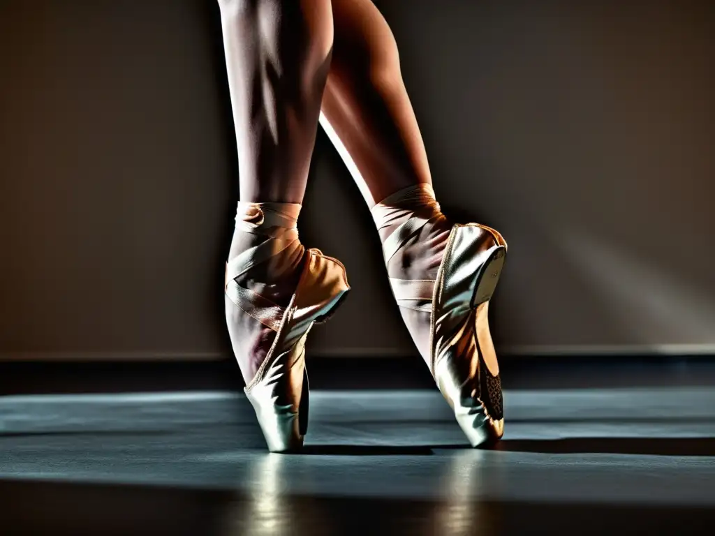 Los pies de una bailarina en punta, mostrando la fuerza y gracia del ballet