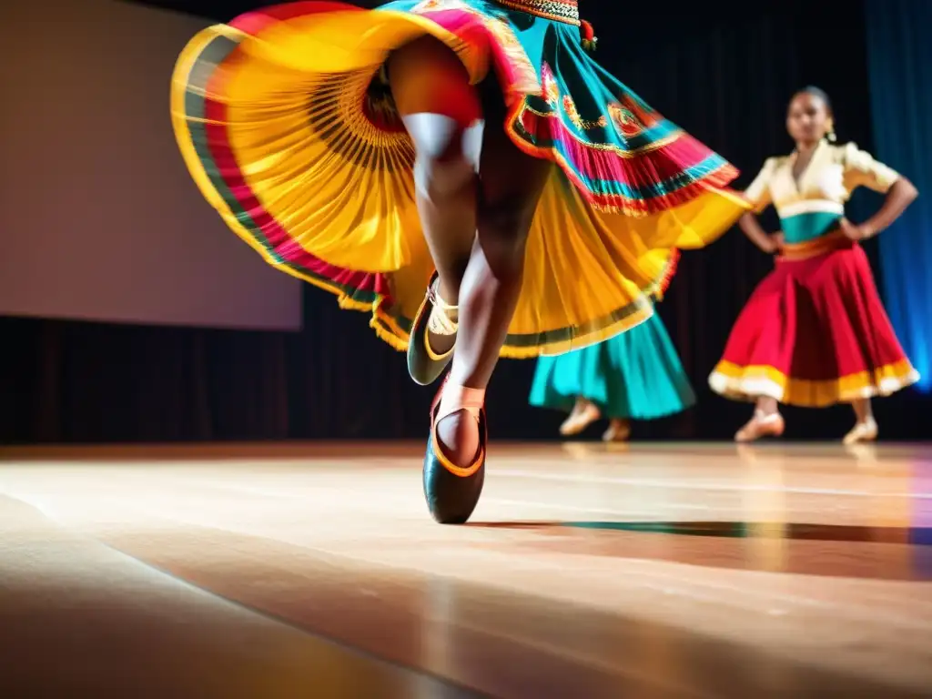 Los pies de una bailarina tradicional danzan con pasión y energía, capturando el significado cultural de danzas tradicionales