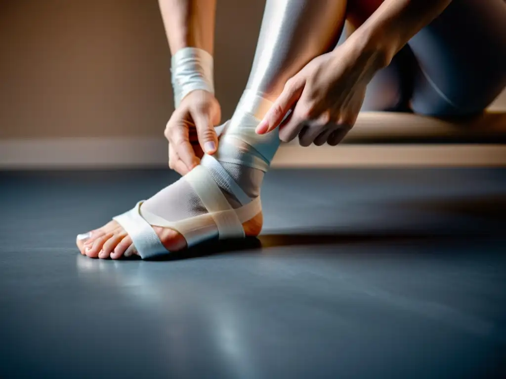 Los pies vendados de una bailarina muestran el desgaste del intenso entrenamiento