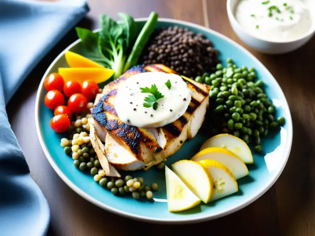 Plato con variedad de alimentos ricos en proteínas para bailarines