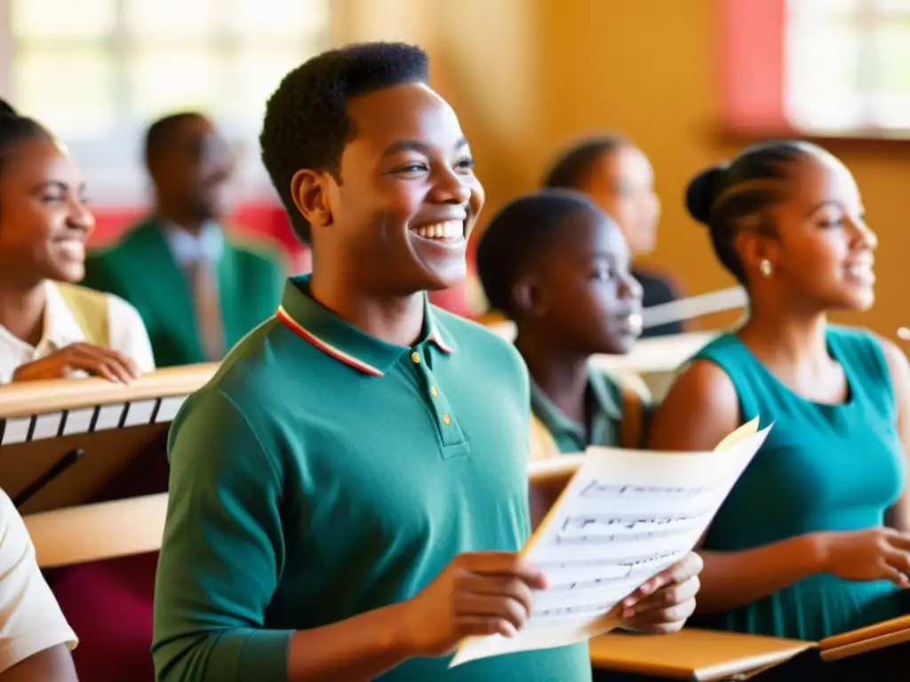 Profesor enseña ritmos afrocaribeños a estudiantes con pasión y alegría en aula vibrante