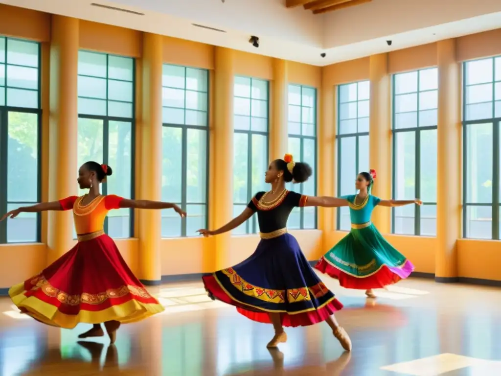 Repleto de luz natural, una compañía de danza tradicional emprendedora ensaya en un espacio lleno de color y energía cultural