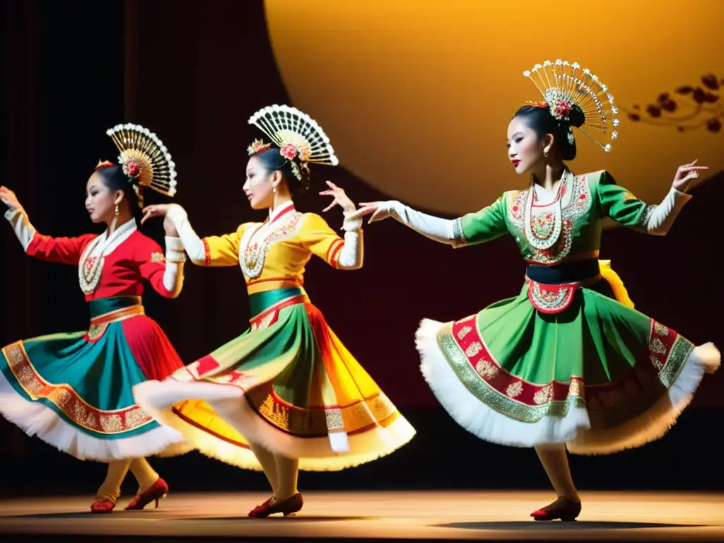 El resplandor de la tradición asiática se refleja en los accesorios de danza, irradiando significado cultural y elegancia