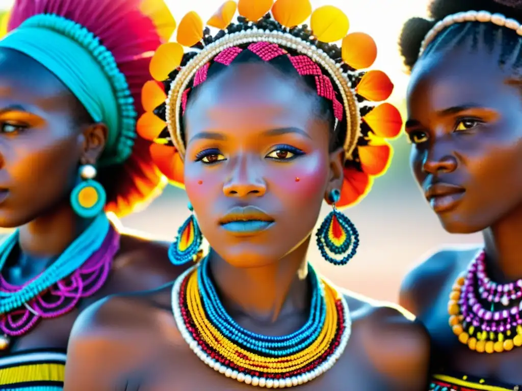 Un retrato cautivador de mujeres tribales africanas con vestimenta vibrante y significado cultural