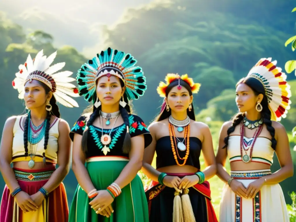 Un retrato documental de mujeres indígenas vistiendo trajes folklóricos, con un significado cultural trascendente