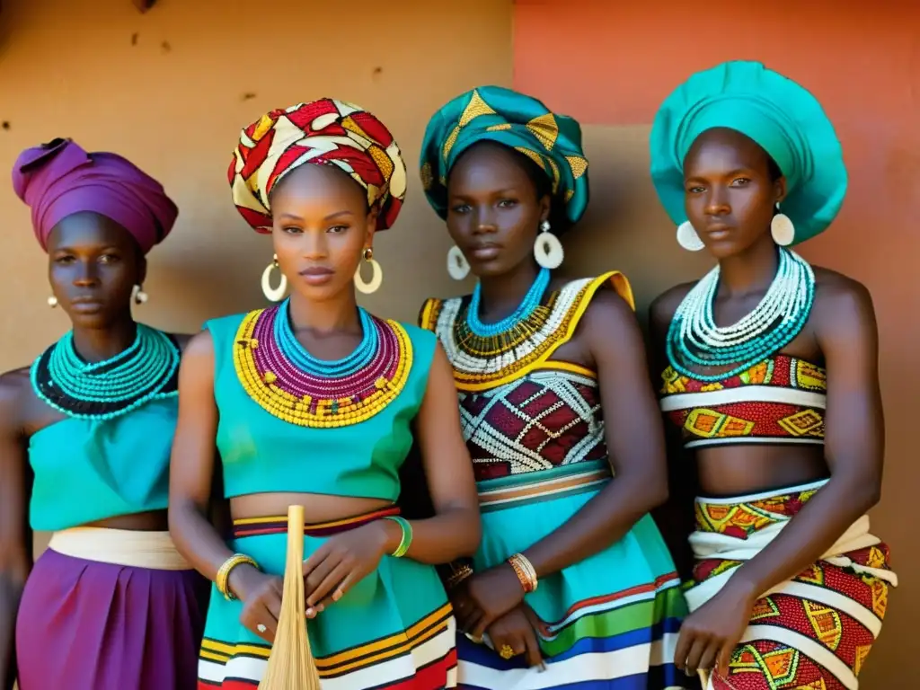 Un retrato de alta resolución de mujeres africanas llevando colorida vestimenta tradicional en África, realizando actividades diarias