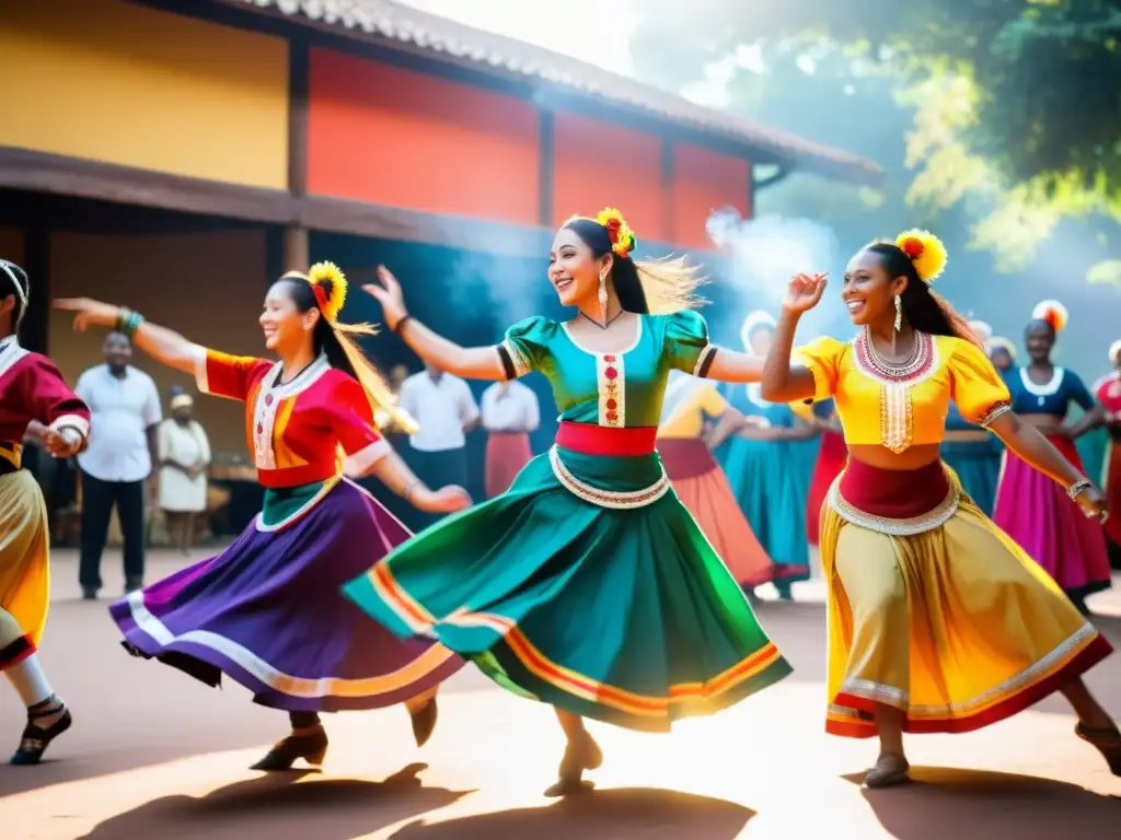 Revitalización de danzas tradicionales patrimonio: Diversidad de culturas danzando al aire libre en vibrantes trajes tradicionales