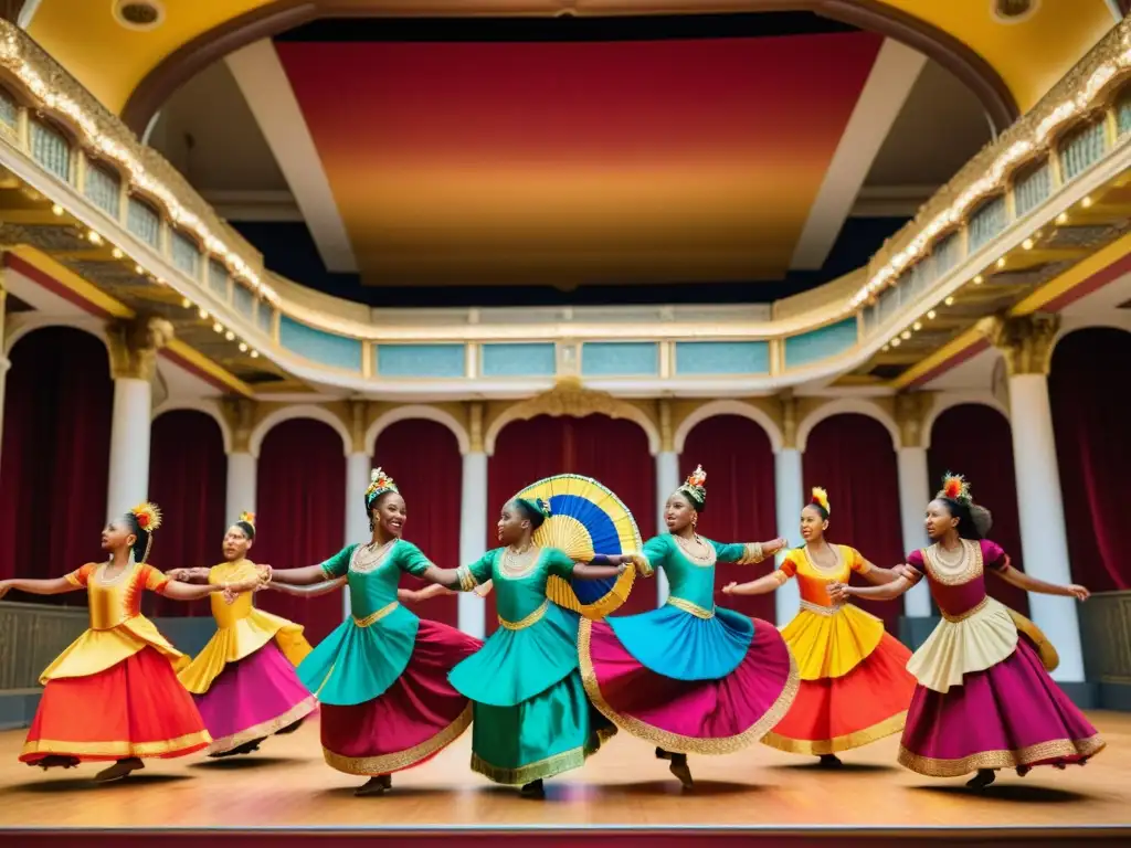 Una serie de danza tradicional en Netflix: un grupo de baile en trajes vibrantes actuando en un teatro histórico y ornamentado