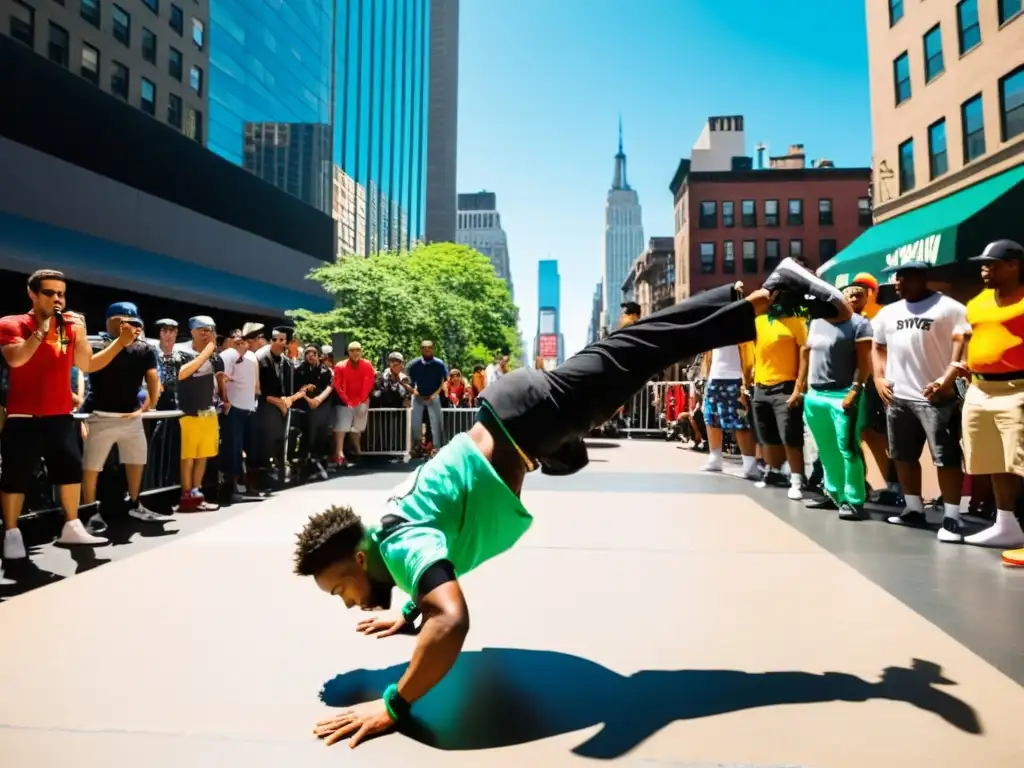 Ritmo callejero: breakdancers desafían la gravedad en Nueva York Significado cultural de danzas tradicionales: Breakdancers ejecutan rutina urbana en Nueva York, con movimientos impactantes y energía contagiosa