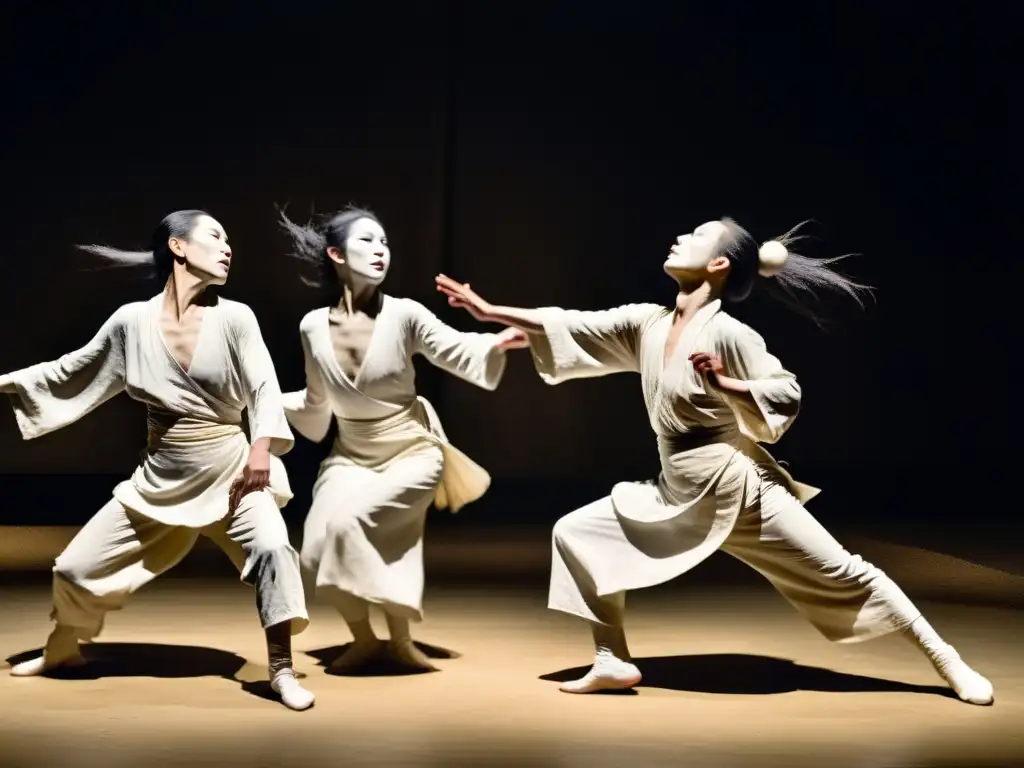 Butoh dancers con significado esotérico danza Butoh Japonesa, movimientos fluidos y expresiones enigmáticas