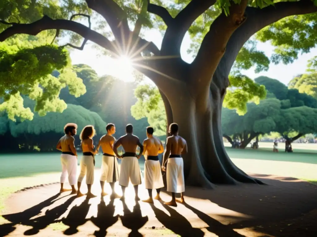 Taller de capoeira: movimientos, música afrobrasileña y diversidad bajo un árbol