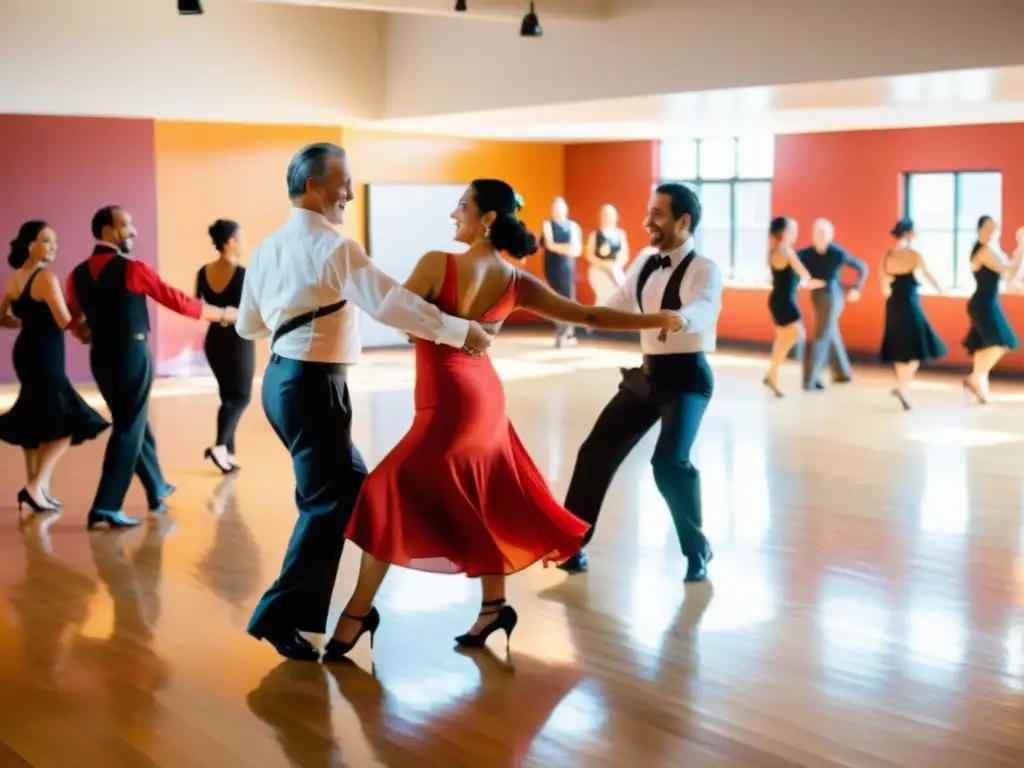 Taller de Tango Queer: vibrante inclusión y diversidad en un estudio de baile soleado, donde la pasión y la alegría se expresan en movimientos fluidos