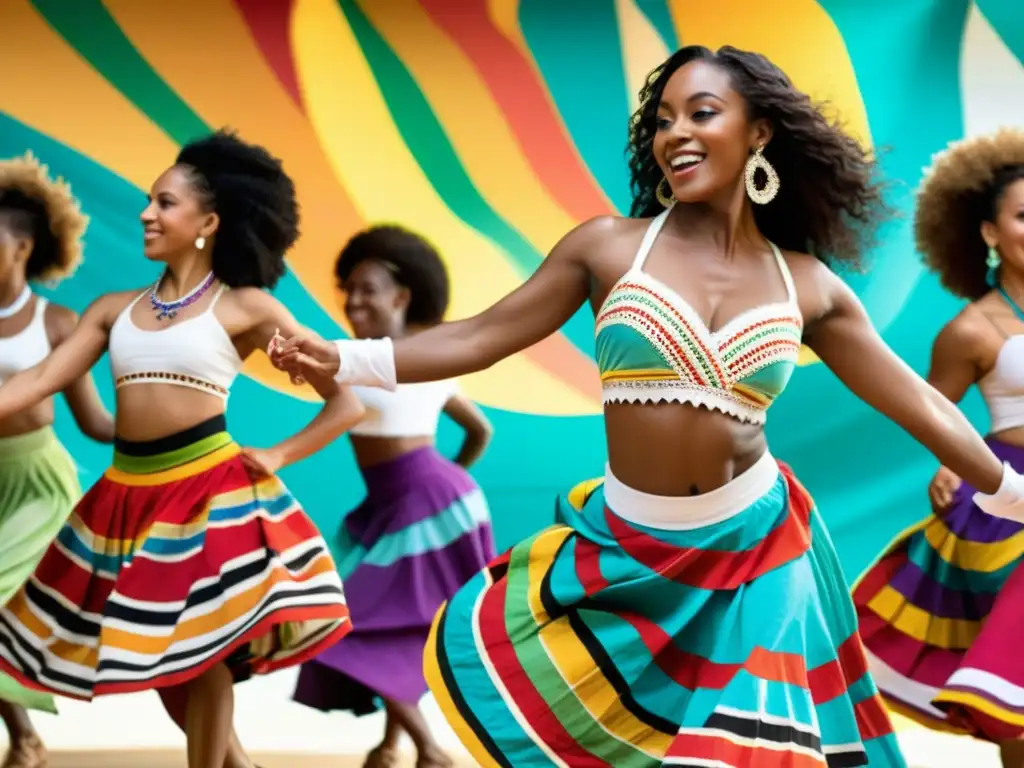 Tejidos tradicionales en la danza caribeña: Coloridos trajes de lino y algodón en movimiento, capturando la rica tradición textil