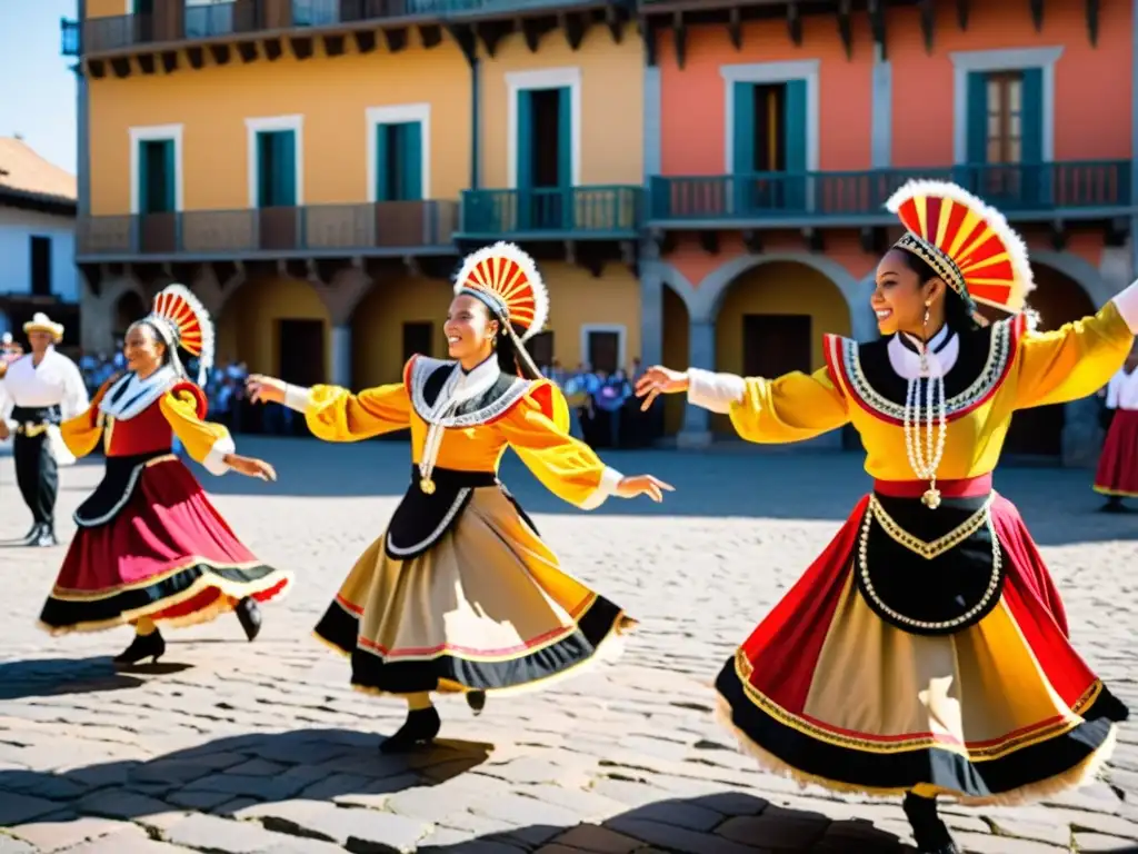 Tours temáticos de danzas tradicionales en una plaza histórica con coloridos trajes y movimientos llenos de pasión