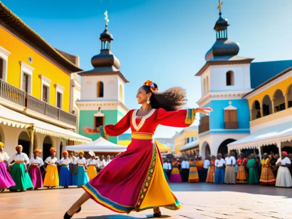 Tours temáticos de danzas tradicionales en vibrante plaza con danza folclórica, música en vivo y público diverso