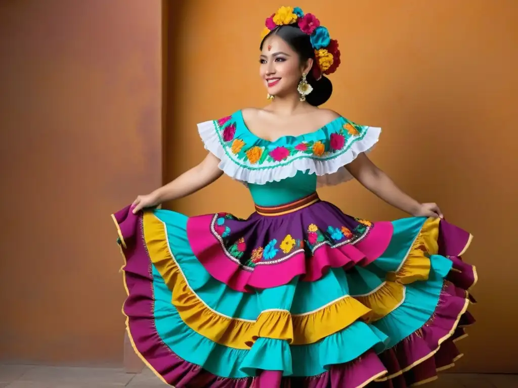 Traje de danza folclórica mexicana, reflejo del significado cultural y la expresión vibrante de la tradición