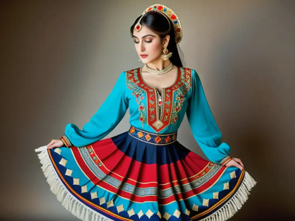 Un traje de danza tradicional armenio ricamente bordado se luce en una emotiva actuación de Duduk armenio danza tradicional