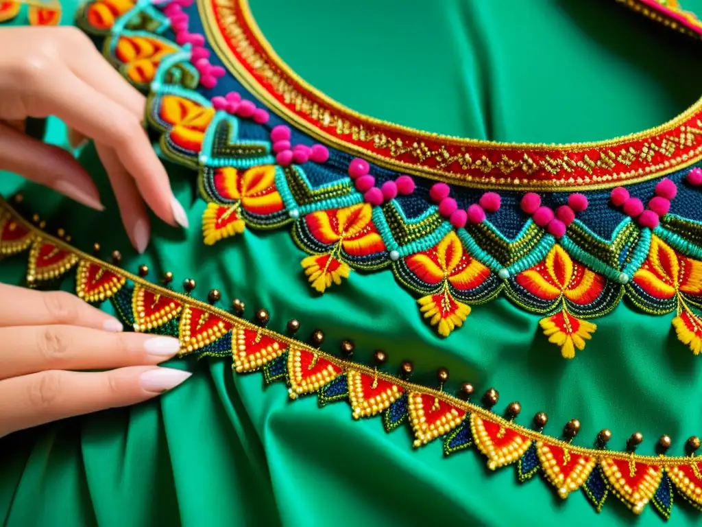 Conservación de trajes de danza históricos: Restauración detallada de un traje histórico, resaltando su intrincado trabajo y colores vibrantes