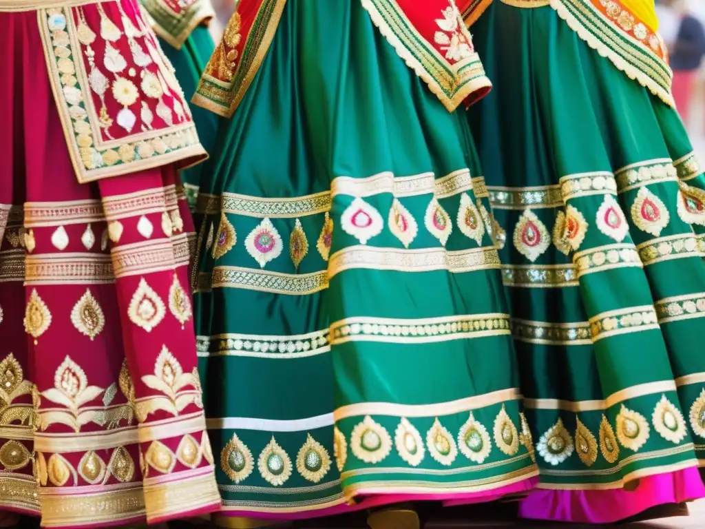 Trajes típicos Festival Danza Udaipur: Detalles vívidos de bordados tradicionales Rajasthani en el Udaipur Dance Festival