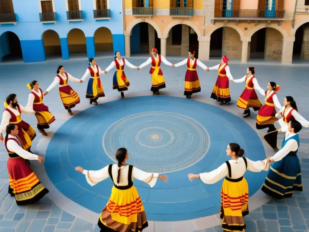 Unidos en círculo, bailan la Sardana en trajes tradicionales, resaltando la unión y la tradición de esta danza catalana