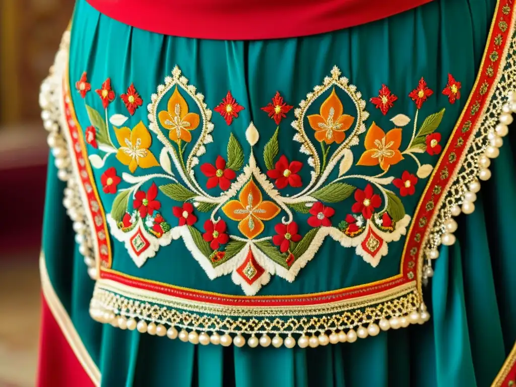 Un vestido de danza azerí detallado y colorido que muestra la artesanía y la rica herencia cultural de la Enseñanza de la Danza Azerí