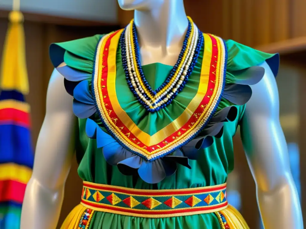 Vestido de danza Chamorro tradicional de Guam, con detalles vibrantes y artesanía que preservar vestimenta tradicional danza Guam