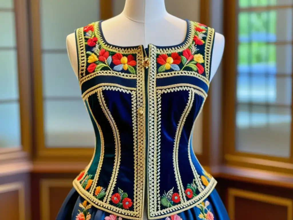 Vestido tradicional europeo ricamente bordado, reflejando el significado cultural y artesanal de la vestimenta tradicional europea