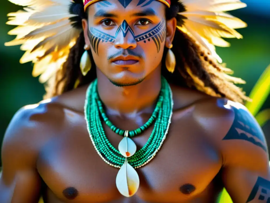 Vestimenta de danza en Islas Marquesas: Detalle de trajes y tatuajes tradicionales, con danzante y paisaje exuberante al fondo