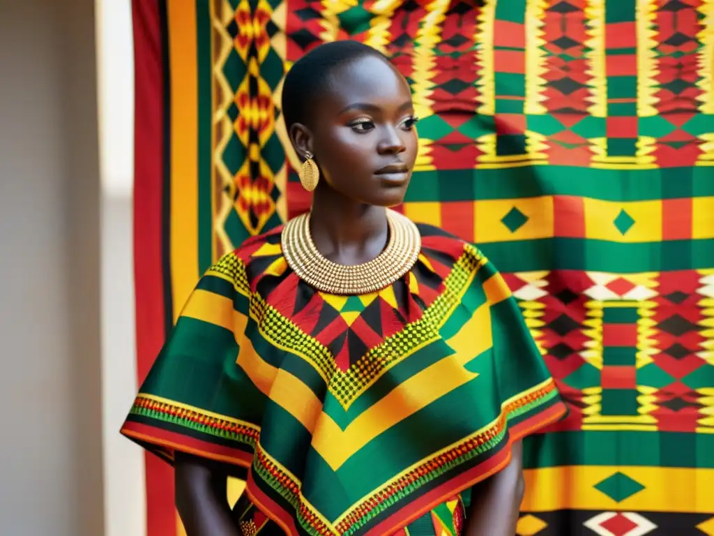 Vestimenta tradicional de África con Kente en vibrantes colores que simbolizan riqueza, cultura y creencias espirituales