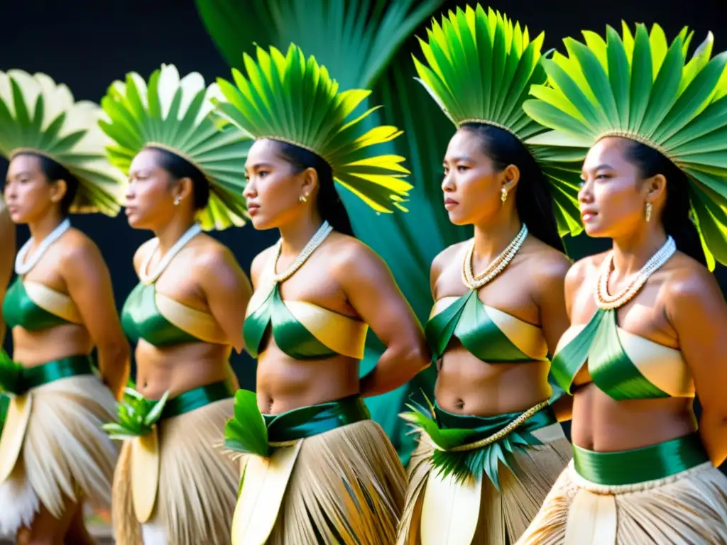 Vestimentas de danza en Micronesia: Dancers con trajes tradicionales vibrantes, moviéndose con gracia al ritmo de la música