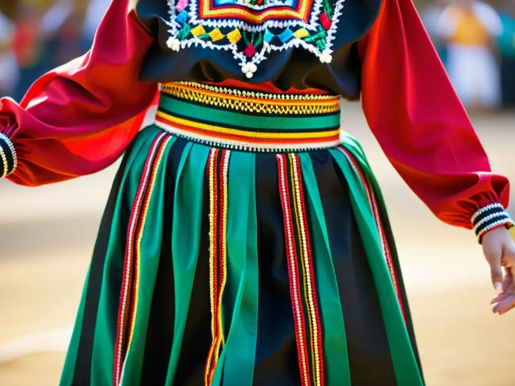 Vestuario mexicano de danza tradicional con bordados, colores vibrantes y simbolismo cultural