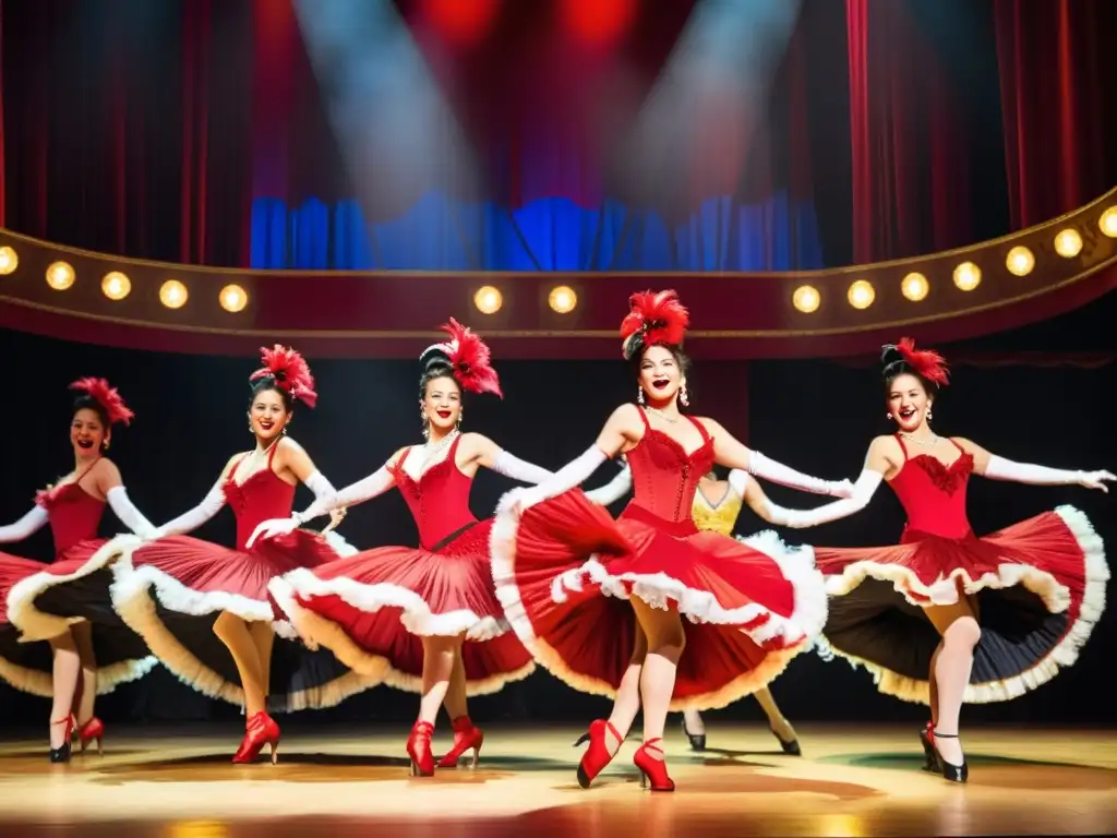 Vibrante actuación de cancan francés en el Moulin Rouge, historia cancan francés significado cultural