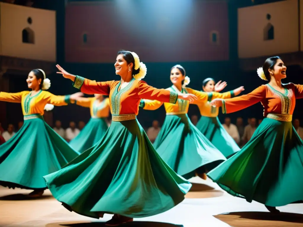 Vibrante actuación de danza Qawwali en Pakistán, con movimientos expresivos y trajes tradicionales, envueltos en música sufi en vivo