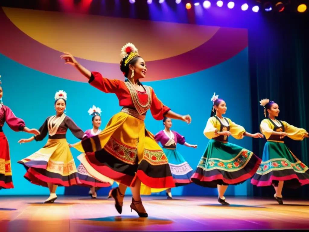 Vibrante actuación de la Compañía de danza tradicional emprendedores, con trajes coloridos y dinamismo, cautivando al público diverso