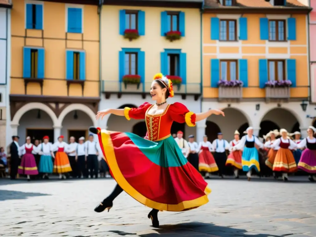 Vibrante actuación de danzas europeas tradicionales en la plaza histórica