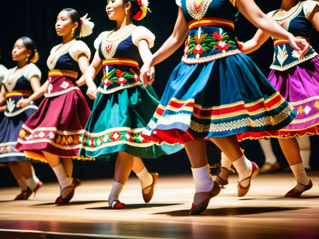 Vibrante actuación de danzas tradicionales en festival, con colores y movimientos cautivadores