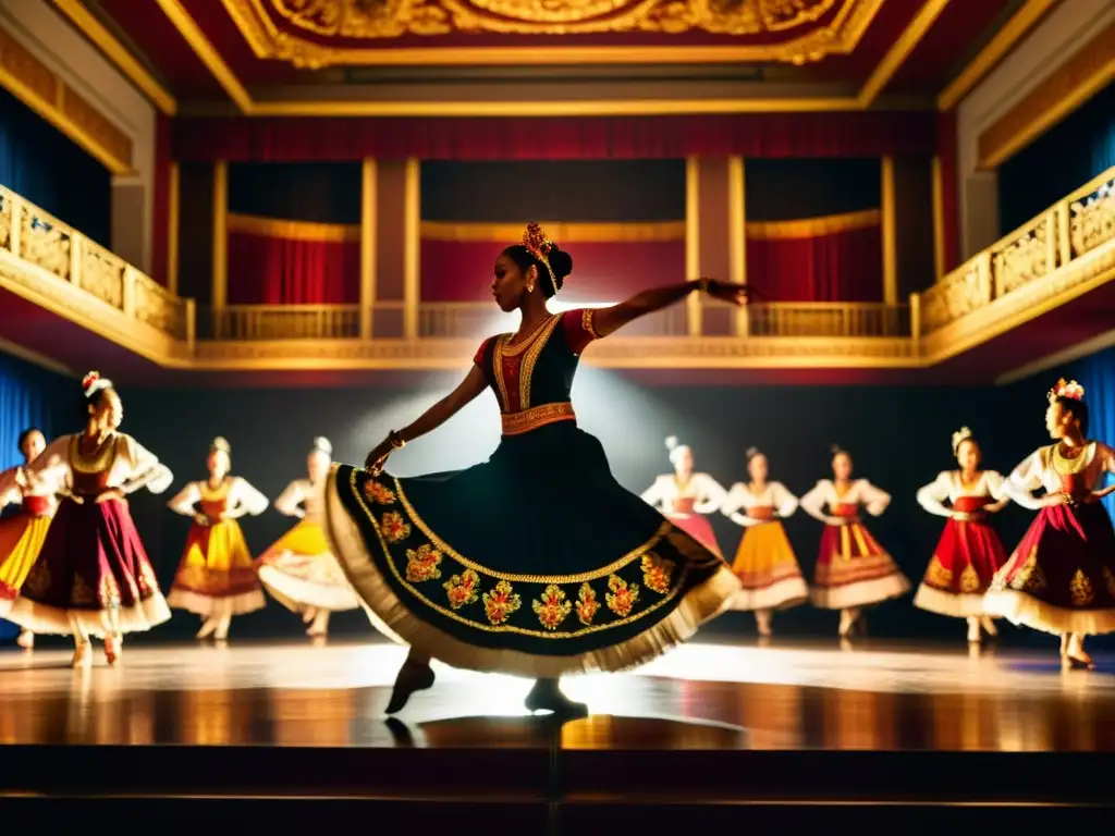 Vibrante actuación de danzas tradicionales en teatro ornamentado