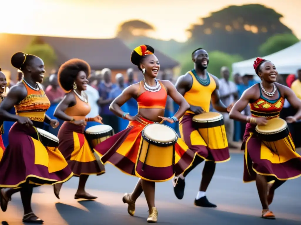 Vibrante celebración africana con danzas y técnicas colectivas, envuelta en energía y orgullo cultural