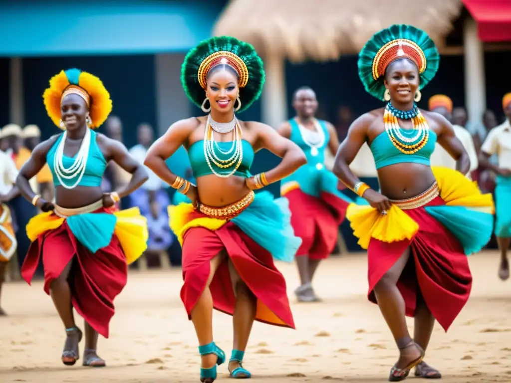 Un vibrante baile africano en una plaza polvorienta al atardecer