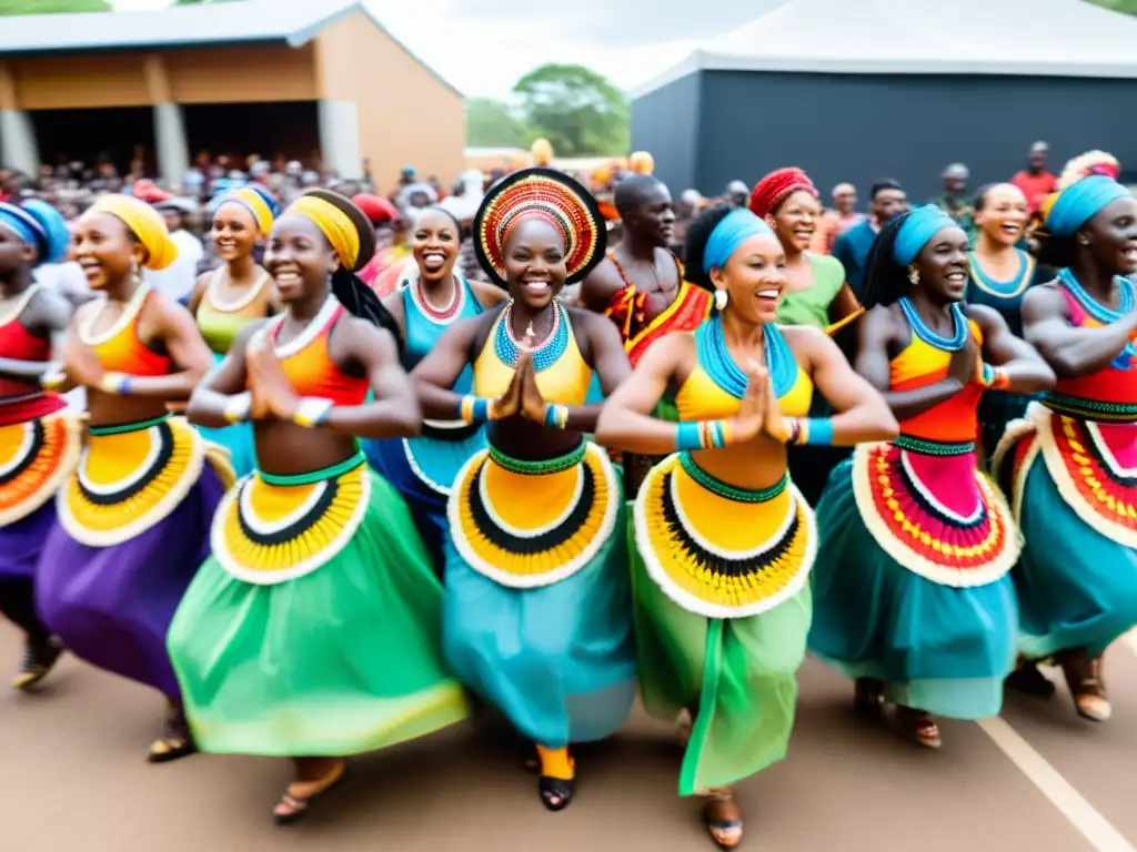 Un vibrante baile africano con técnicas colectivas celebraciones africanas, uniendo a la comunidad en celebración