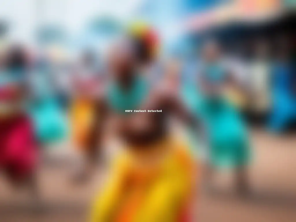 Un vibrante baile de Soukous en la República Democrática del Congo, capturando la energía y el colorido en un mercado al aire libre