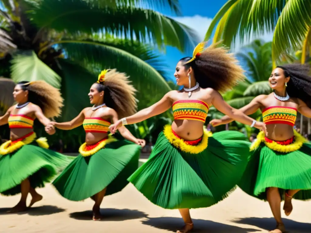 Un vibrante baile tradicional de las islas del Pacífico, con trajes coloridos y movimientos expresivos