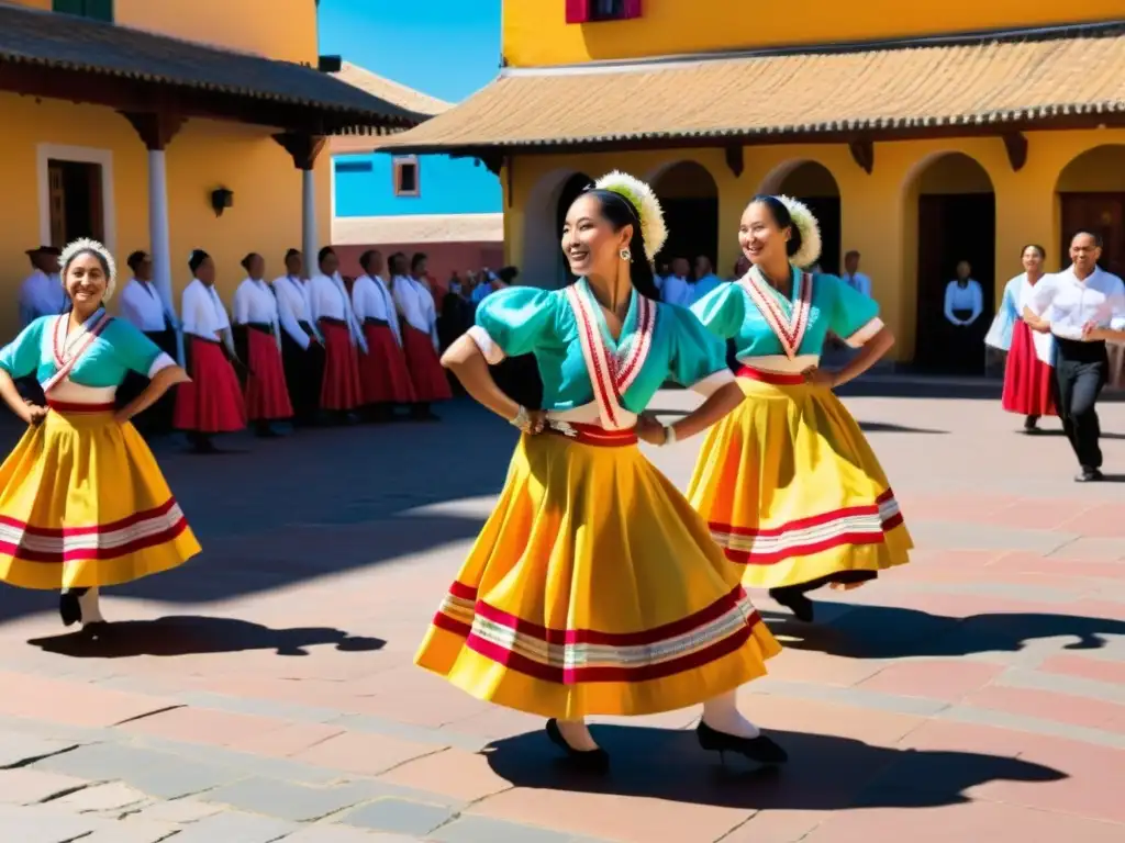 Un vibrante baile tradicional llena la plaza con color y energía, impacto económico de la danza tradicional