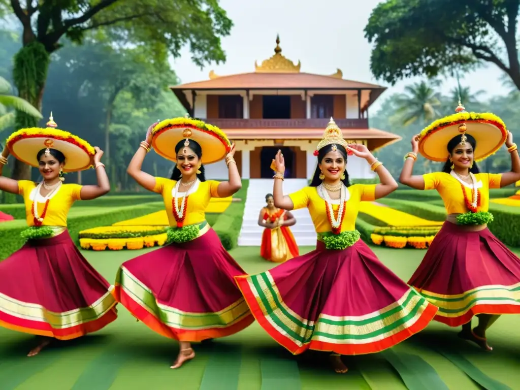 Un vibrante baile tradicional Onam en Kerala, India