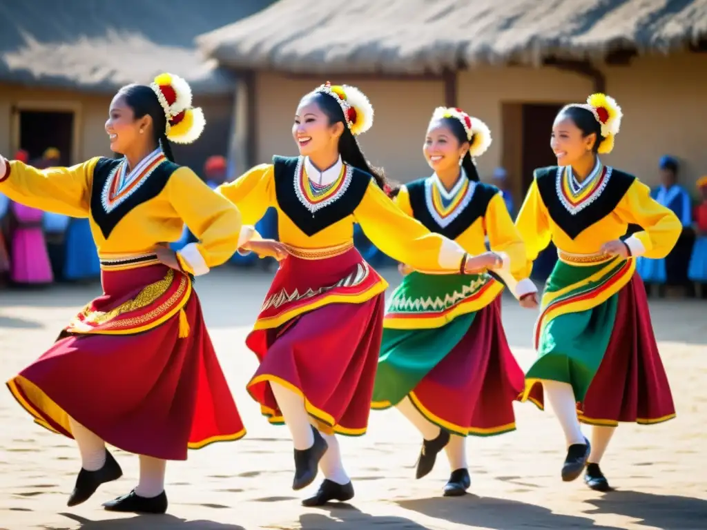 Un vibrante baile tradicional en una plaza soleada