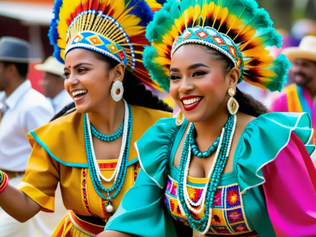 Vibrante celebración del Carnaval de Veracruz, con gente de todas las edades vestida con trajes coloridos, transmitiendo el significado cultural del evento a través de la danza y la música