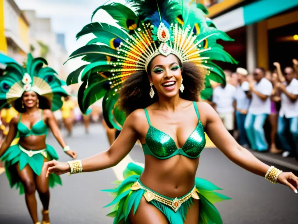 Una vibrante y colorida parada de Samba en Brasil, con paletas de color danzas étnicas