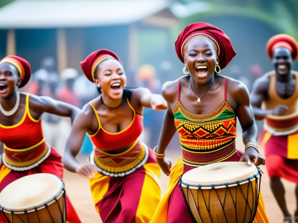 Vibrante danza africana al ritmo de tambores, celebrando la importancia de la música y la cultura africana